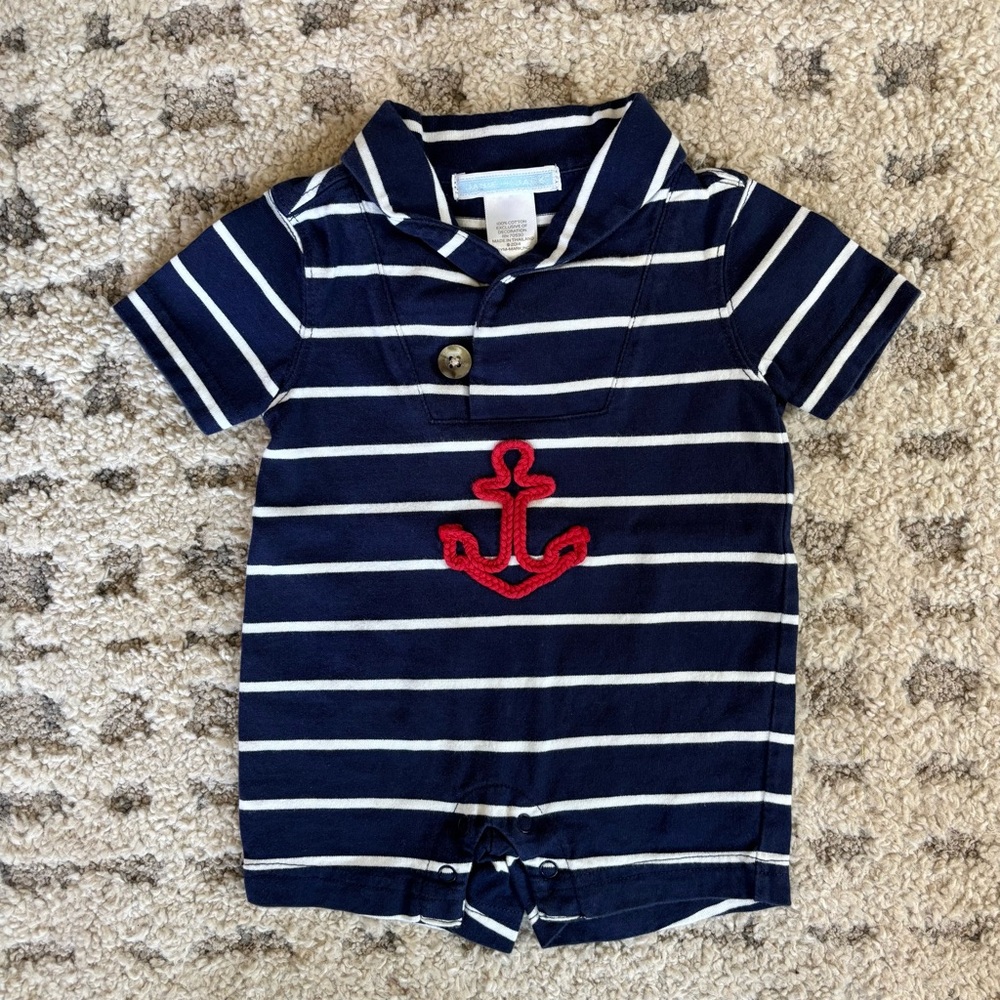 Janie and Jack Blue and White Nautical Bodysuit with Anchor, Sailor